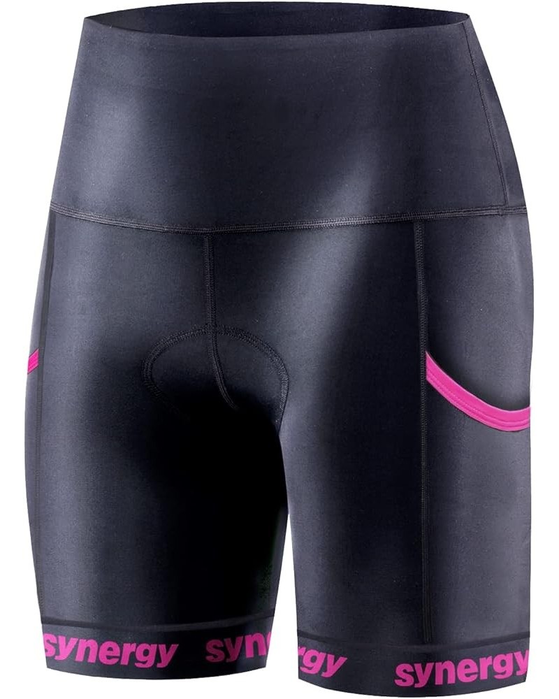 Women's Tri Shorts Wide Band W/ Silicone Gripper - Black/Hot Pink $36.73 Activewear