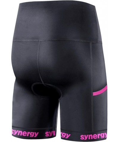 Women's Tri Shorts Wide Band W/ Silicone Gripper - Black/Hot Pink $36.73 Activewear