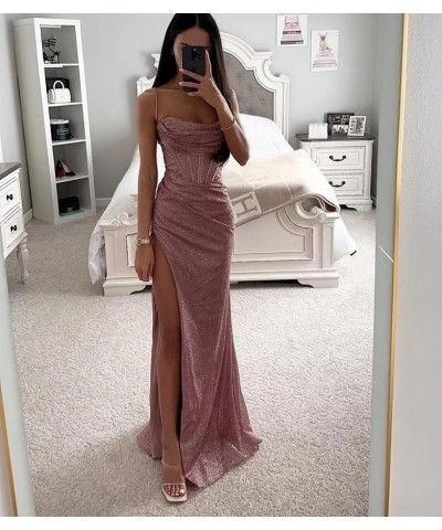 Sparkly Sequin Cocktail Prom Dress Ruch Spaghetti Straps Backless Mermaid Corset Formal Evening Party Gown Purple $28.20 Dresses