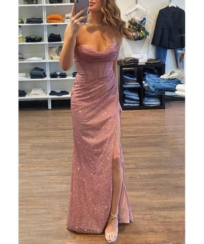 Sparkly Sequin Cocktail Prom Dress Ruch Spaghetti Straps Backless Mermaid Corset Formal Evening Party Gown Purple $28.20 Dresses