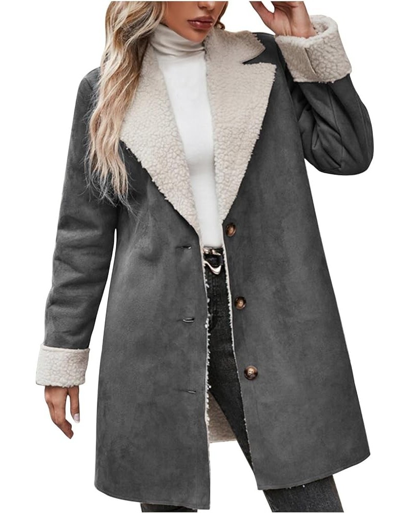 Womens Fleece Lined Jacket, Plus Size Winter Warm Parka Coat Fashion Lapel Button Down 2023 Fashion Comfy Furry Outerwear New...