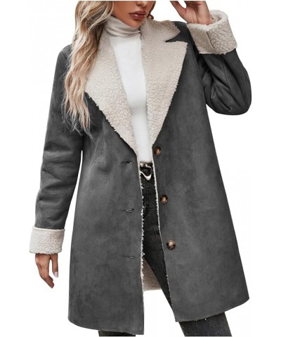 Womens Fleece Lined Jacket, Plus Size Winter Warm Parka Coat Fashion Lapel Button Down 2023 Fashion Comfy Furry Outerwear New...