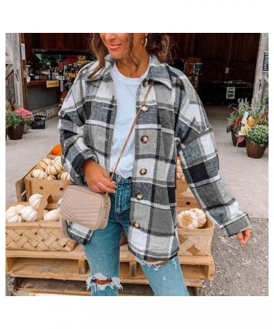 Shacket Jacket Women 2024 Fall Long Sleeve Coats Dressy Boyfriend Plaid Print Outerwear Classic Button Cardigan C2-black $12....