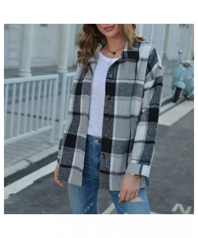 Shacket Jacket Women 2024 Fall Long Sleeve Coats Dressy Boyfriend Plaid Print Outerwear Classic Button Cardigan C2-black $12....