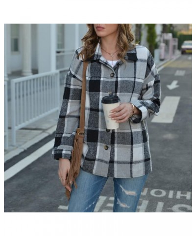 Shacket Jacket Women 2024 Fall Long Sleeve Coats Dressy Boyfriend Plaid Print Outerwear Classic Button Cardigan C2-black $12....