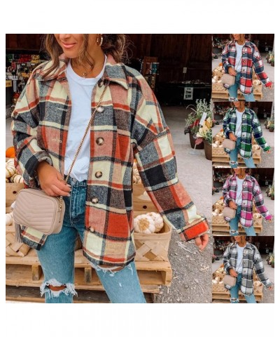 Shacket Jacket Women 2024 Fall Long Sleeve Coats Dressy Boyfriend Plaid Print Outerwear Classic Button Cardigan C2-black $12....