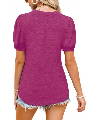 Womens Short Sleeve Tops Summer Casual V Neck T Shirts Blouse Burgundy $12.00 Tops