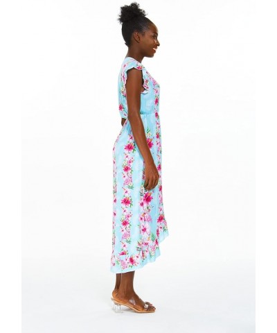 Women's Hawaiian Luau Wrap Ruffle Dress in Hibiscus Vine Pink Turquoise Hibiscus Vine + Hat $20.50 Dresses