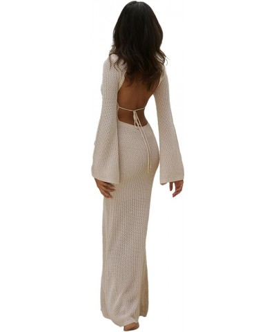 Women Casual Knitted Maxi Dress Solid Color Long Sleeve Round Neck Ribbed Long Dress Elegant Party Knit Dress Ze-white $14.76...