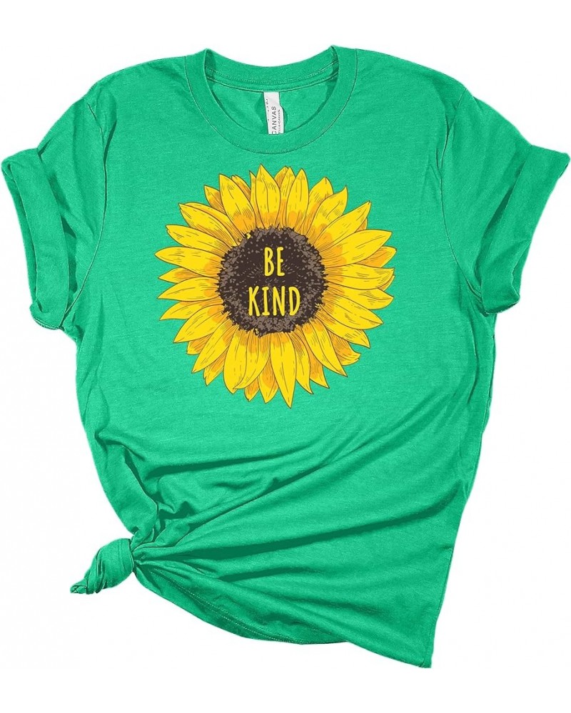 Women's Graphic Shirt Be Kind Sunflower Bella Short Sleeve Summer T-Shirt Heather Kelly $12.86 T-Shirts