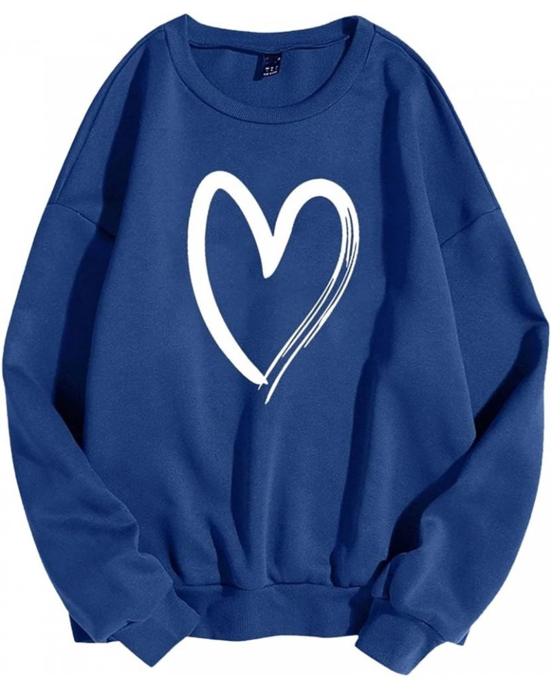 Heart Print Sweatshirt Women,Long Sleeve Crew Neck Casual Oversized Soft Pullover Tops Shirts Love Casual Cute Tops Z7-blue $...