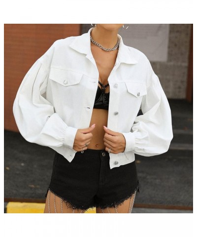 Drop Shoulder Jean Jacket for Women Trendy Casual Crop Jean Outerwear Vintage Washed Denim Coat Jackets Tops White $16.06 Jac...