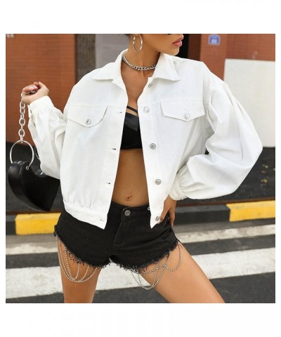 Drop Shoulder Jean Jacket for Women Trendy Casual Crop Jean Outerwear Vintage Washed Denim Coat Jackets Tops White $16.06 Jac...