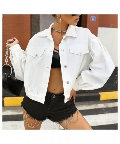 Drop Shoulder Jean Jacket for Women Trendy Casual Crop Jean Outerwear Vintage Washed Denim Coat Jackets Tops White $16.06 Jac...