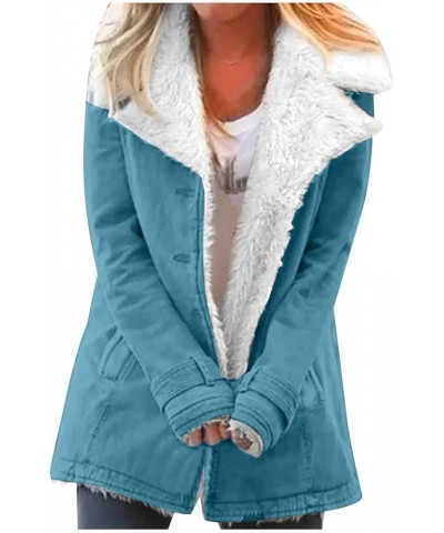 Winter Coats For Women 2023 Sherpa Lined Jacket Button Lapel Thickened Warm Jackets Plus Size Lightweight Outwear Coat C-blue...