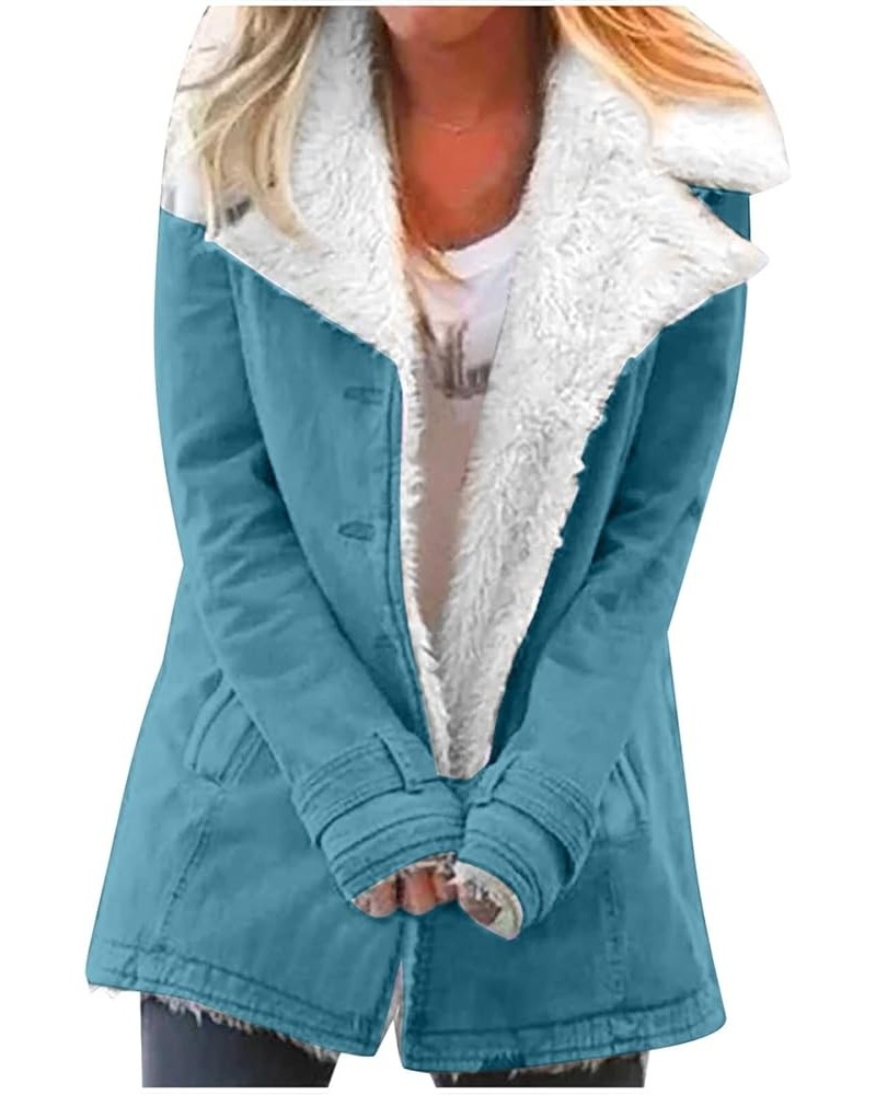 Winter Coats For Women 2023 Sherpa Lined Jacket Button Lapel Thickened Warm Jackets Plus Size Lightweight Outwear Coat C-blue...