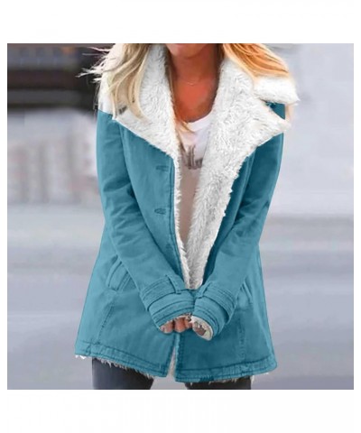 Winter Coats For Women 2023 Sherpa Lined Jacket Button Lapel Thickened Warm Jackets Plus Size Lightweight Outwear Coat C-blue...