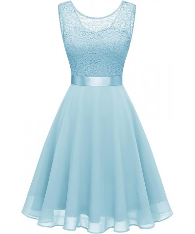 Cocktail Dresses Prom Dress for Teens Wedding Guest Sleeveless Lace Formal Dresses Short-light Blue $21.38 Dresses