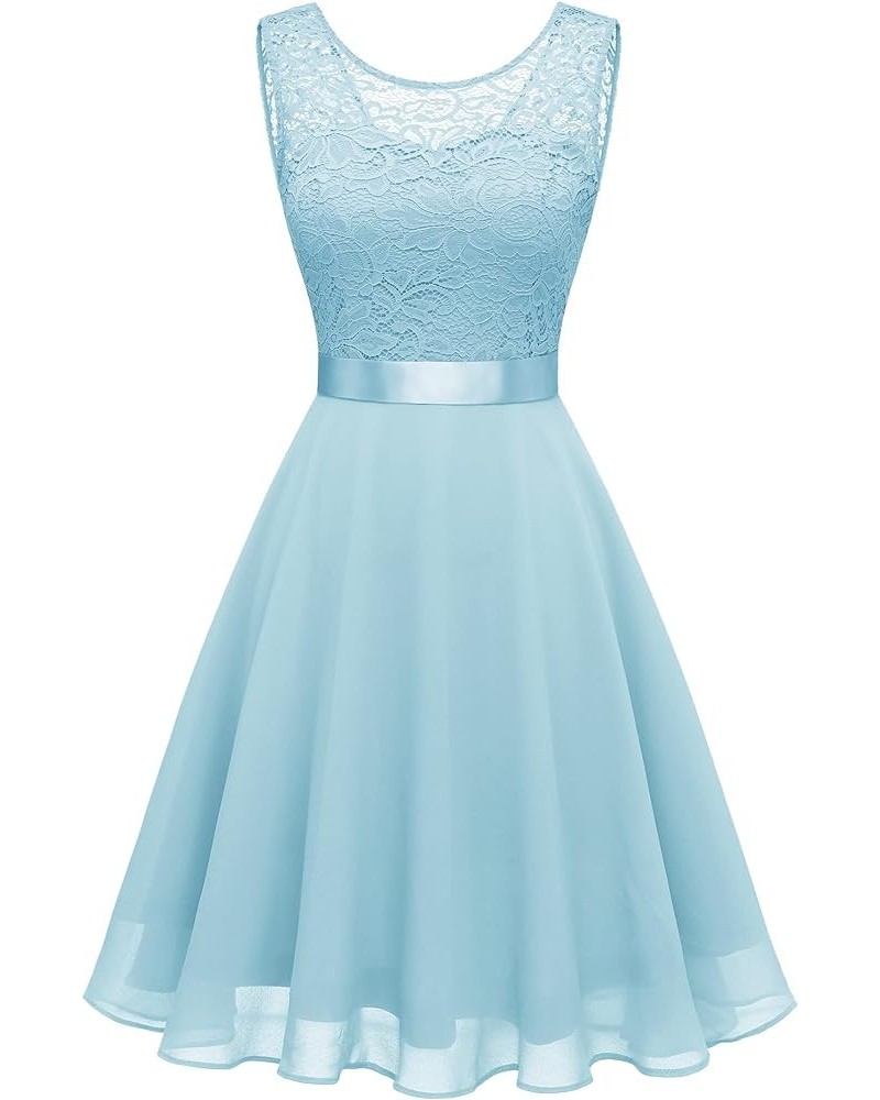 Cocktail Dresses Prom Dress for Teens Wedding Guest Sleeveless Lace Formal Dresses Short-light Blue $21.38 Dresses