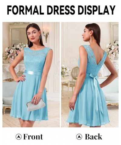 Cocktail Dresses Prom Dress for Teens Wedding Guest Sleeveless Lace Formal Dresses Short-light Blue $21.38 Dresses