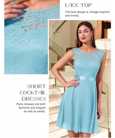 Cocktail Dresses Prom Dress for Teens Wedding Guest Sleeveless Lace Formal Dresses Short-light Blue $21.38 Dresses