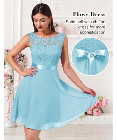 Cocktail Dresses Prom Dress for Teens Wedding Guest Sleeveless Lace Formal Dresses Short-light Blue $21.38 Dresses