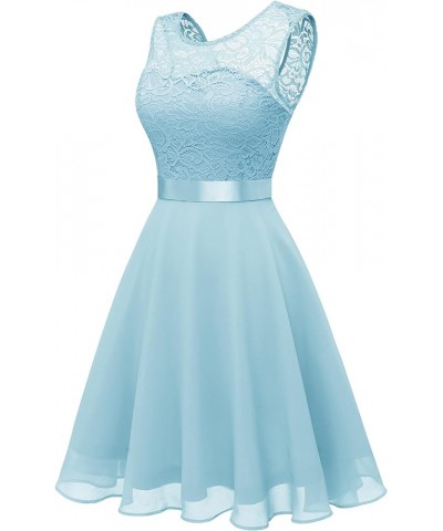 Cocktail Dresses Prom Dress for Teens Wedding Guest Sleeveless Lace Formal Dresses Short-light Blue $21.38 Dresses