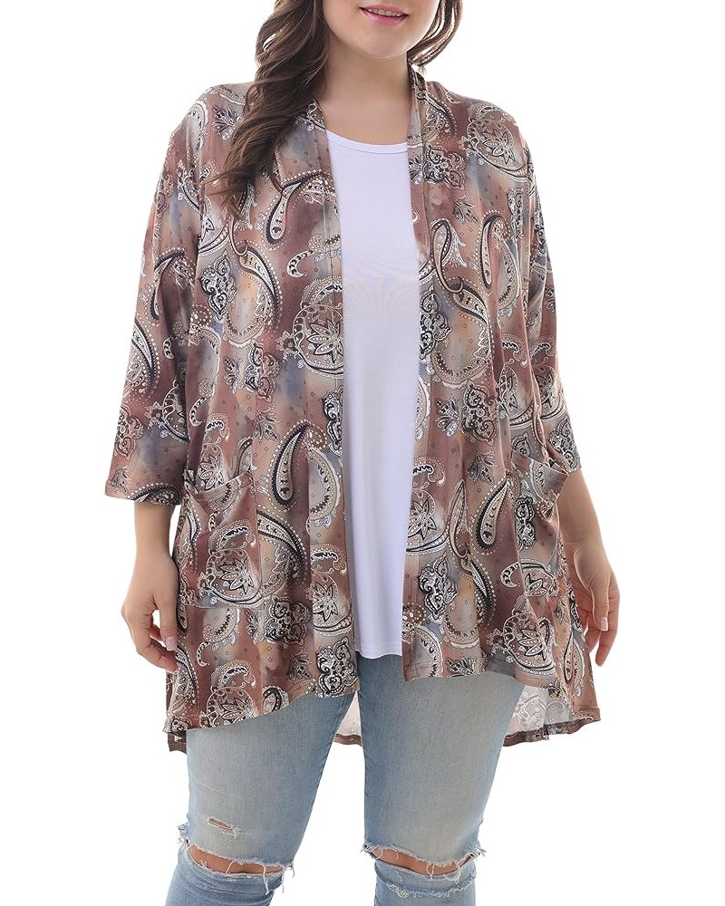 Women's Plus Size 3/4 Sleeve Lightweight Soft Printed Drape Cardigan with Pockets 001 $12.32 Sweaters