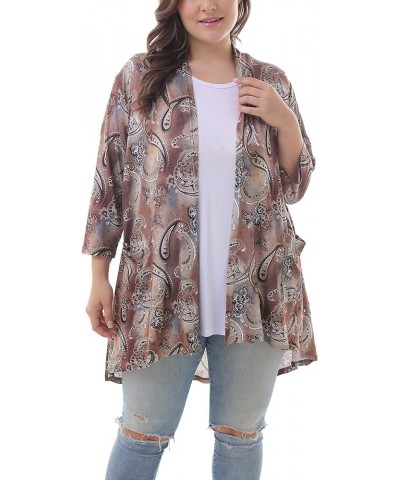 Women's Plus Size 3/4 Sleeve Lightweight Soft Printed Drape Cardigan with Pockets 001 $12.32 Sweaters