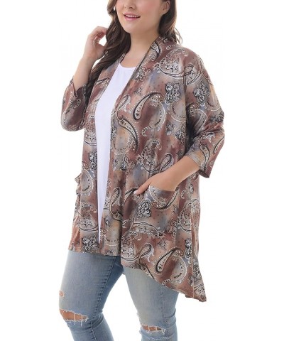 Women's Plus Size 3/4 Sleeve Lightweight Soft Printed Drape Cardigan with Pockets 001 $12.32 Sweaters