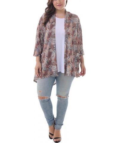 Women's Plus Size 3/4 Sleeve Lightweight Soft Printed Drape Cardigan with Pockets 001 $12.32 Sweaters