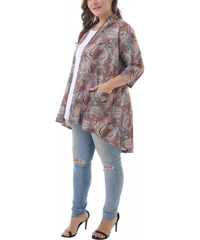 Women's Plus Size 3/4 Sleeve Lightweight Soft Printed Drape Cardigan with Pockets 001 $12.32 Sweaters