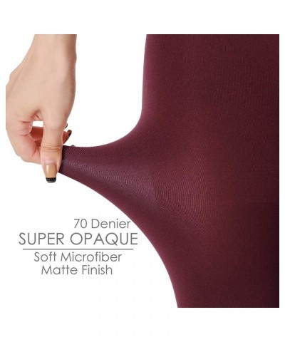 2 Pairs Semi Opaque Tights for Women - 70D Microfiber Control Top Pantyhose Black & Burgandy $13.80 Socks