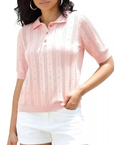 Women's V Neck Polo Shirt Short Sleeve Collared Tops Casual Knit Button Polo T-Shirt Pink $19.79 Shirts