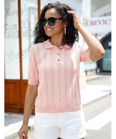 Women's V Neck Polo Shirt Short Sleeve Collared Tops Casual Knit Button Polo T-Shirt Pink $19.79 Shirts