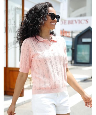 Women's V Neck Polo Shirt Short Sleeve Collared Tops Casual Knit Button Polo T-Shirt Pink $19.79 Shirts