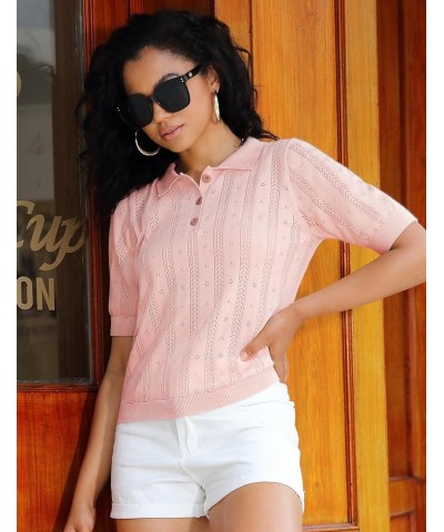 Women's V Neck Polo Shirt Short Sleeve Collared Tops Casual Knit Button Polo T-Shirt Pink $19.79 Shirts