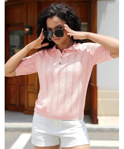 Women's V Neck Polo Shirt Short Sleeve Collared Tops Casual Knit Button Polo T-Shirt Pink $19.79 Shirts