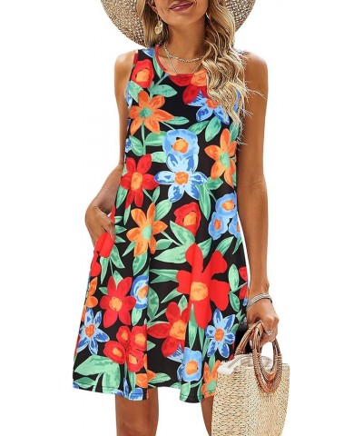 Summer Dresses for Women Beach Floral Tshirt Sundress Casual Pockets Boho Tank Dress 05 Black Floral $14.49 Dresses