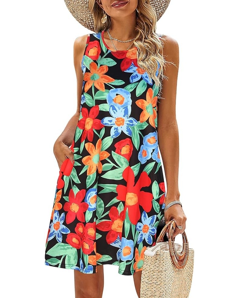 Summer Dresses for Women Beach Floral Tshirt Sundress Casual Pockets Boho Tank Dress 05 Black Floral $14.49 Dresses