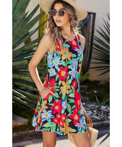 Summer Dresses for Women Beach Floral Tshirt Sundress Casual Pockets Boho Tank Dress 05 Black Floral $14.49 Dresses