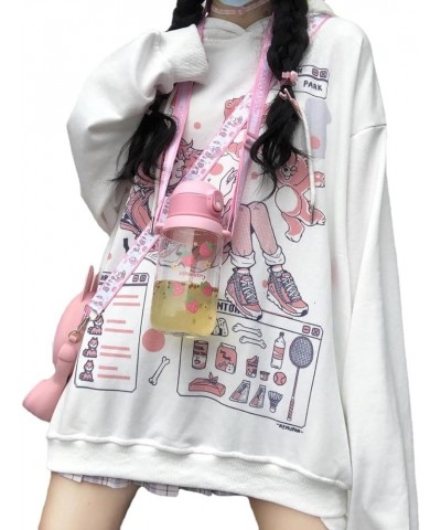 Japanese Harajuku Kawaii Hoodies Anime Characters Print Hooded Pullovers for Women Cutecore Indie Swearshirt White-thick $14....