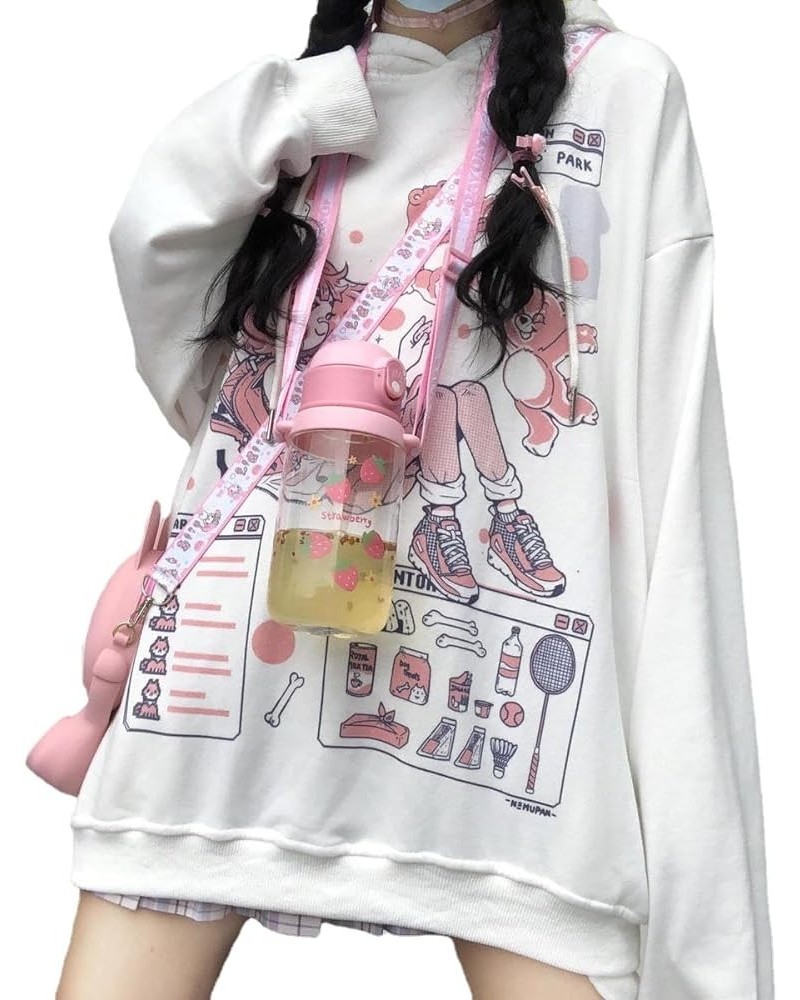 Japanese Harajuku Kawaii Hoodies Anime Characters Print Hooded Pullovers for Women Cutecore Indie Swearshirt White-thick $14....