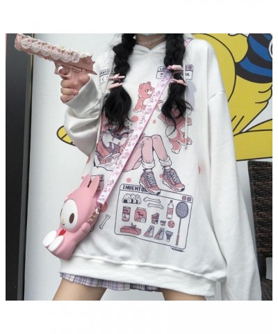 Japanese Harajuku Kawaii Hoodies Anime Characters Print Hooded Pullovers for Women Cutecore Indie Swearshirt White-thick $14....