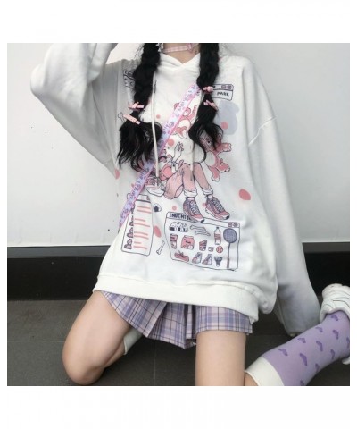 Japanese Harajuku Kawaii Hoodies Anime Characters Print Hooded Pullovers for Women Cutecore Indie Swearshirt White-thick $14....