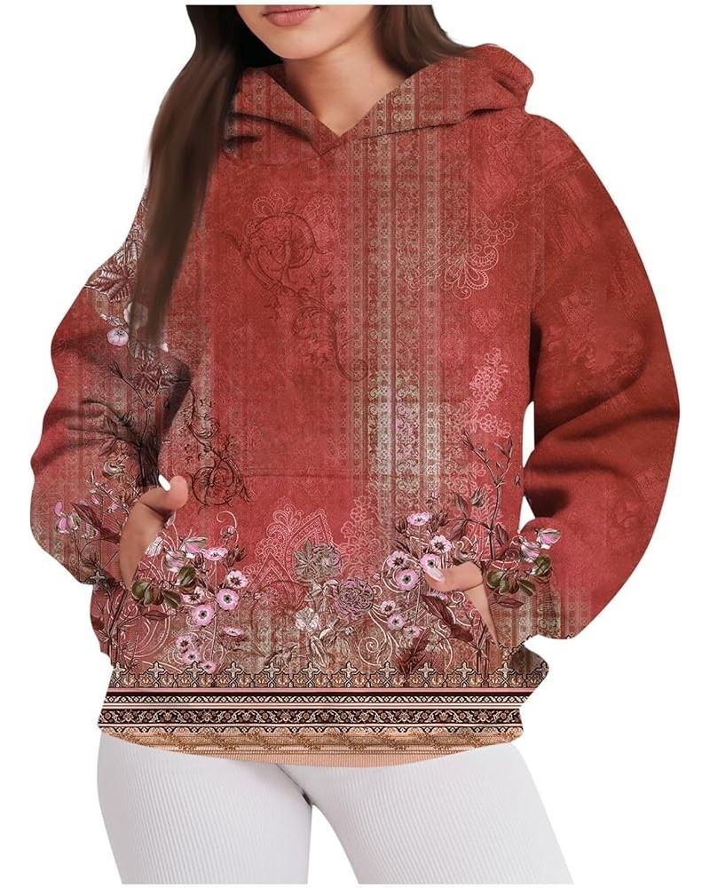 Hoodies for Women Round Neck Long Sleeve Sweatshirt Pocket Floral Print Pullovers Fashion Sweatshirts Cute Shirt 1-red $13.26...