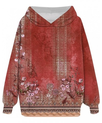 Hoodies for Women Round Neck Long Sleeve Sweatshirt Pocket Floral Print Pullovers Fashion Sweatshirts Cute Shirt 1-red $13.26...