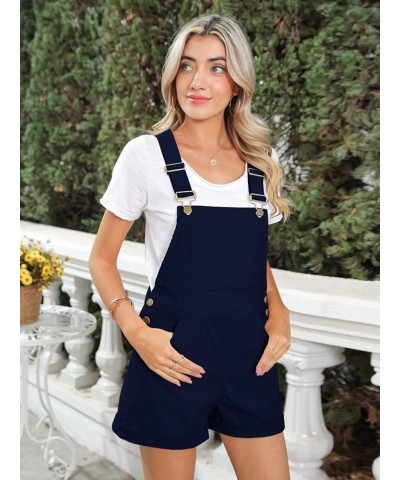 Women Corduroy Short Overalls Romper Jumpsuit Casual Adjustable Straps Cute Plain Overall With Pockets Navy Blue $23.93 Overalls