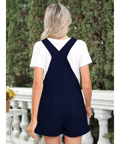 Women Corduroy Short Overalls Romper Jumpsuit Casual Adjustable Straps Cute Plain Overall With Pockets Navy Blue $23.93 Overalls