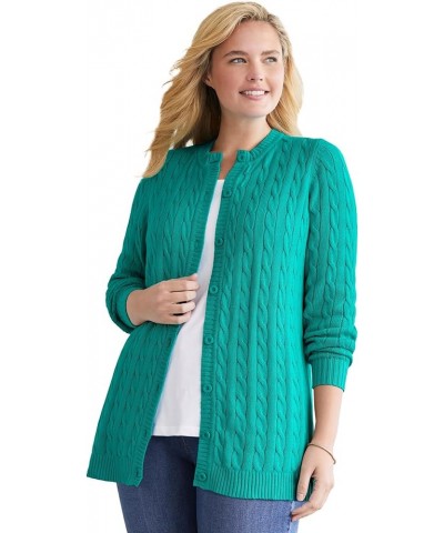 Women's Plus Size Cotton Cable Knit Cardigan Sweater Waterfall $19.84 Sweaters